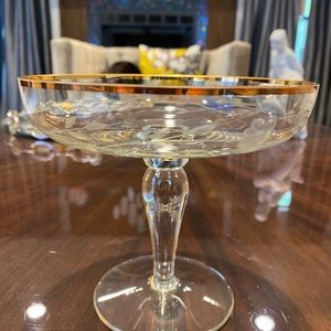 Cut Crystal Compote with Gold Rim